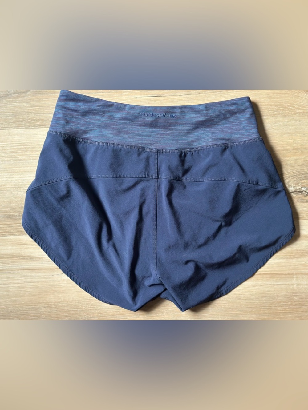 Outdoor Voices Navy Blue Running Shorts with Heathered Waistband
